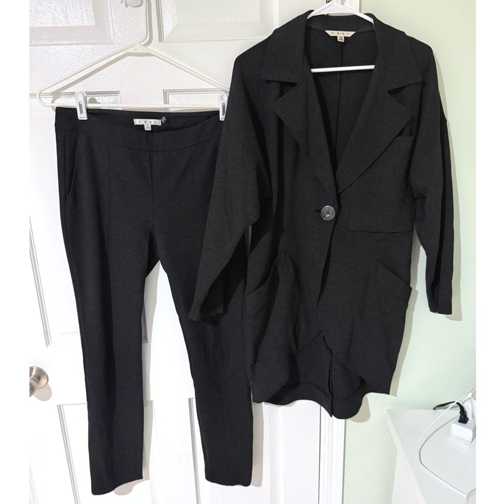 Cabi Womens Black Ponte‎ Knit Suit Set Longline Blazer Slim Trousers Size XS 4